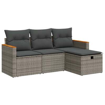 4 Piece Garden Sofa Set with Cushions Grey Poly Rattan - Comfy & Chic