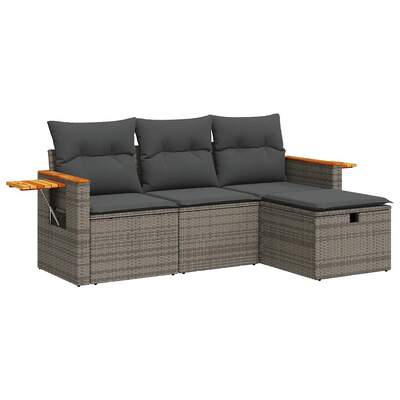 4 Piece Garden Sofa Set with Cushions Grey Poly Rattan - Outdoor Luxury