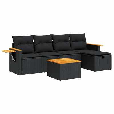 Luxury 6 Piece Garden Sofa Set with Cushions - Black Poly Rattan