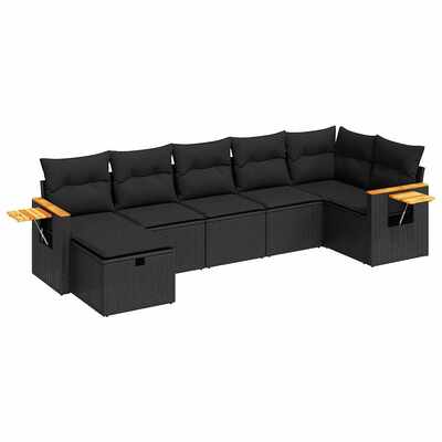 Stylish Garden Sofa Set with Cushions Modular Sofa 7 Piece Black Poly Rattan