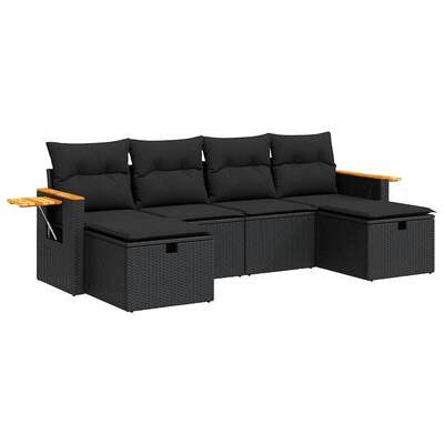 Garden Sofa Set with Cushions Modular Sofa 6 Pcs - Black Poly Rattan