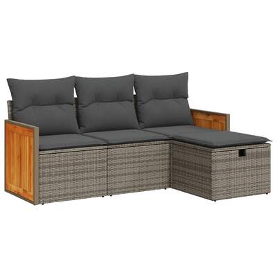 Garden Sofa Set with Cushions Modular Sofa 4 Piece Grey Poly Rattan - Modern