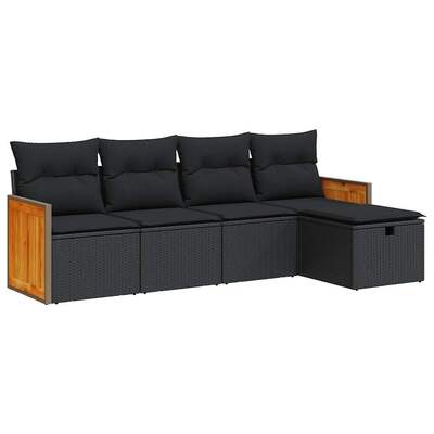 Garden Sofa Set with Cushions Modular Sofa 5 Pcs Black Poly Rattan 