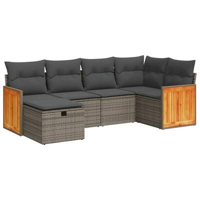 Modern Garden Sofa Set with Cushions Modular Sofa 6 Piece Grey Poly Rattan