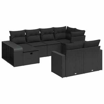 Stylish Garden Sofa Set with Cushions Modular Sofa 10 Piece Black Poly Rattan