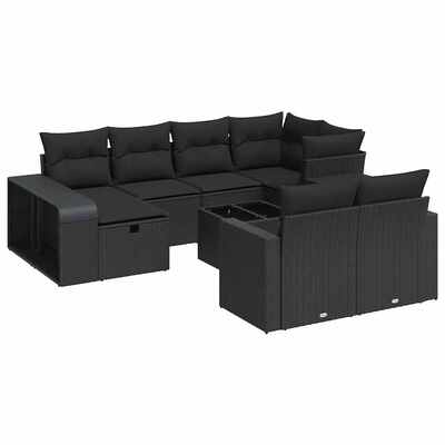 Versatile Garden Sofa Set with Cushions Modular Sofa 11 Piece Black Poly Rattan