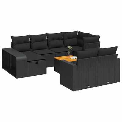 Garden Sofa Set with Cushions Modular Sofa 11 Pcs Black Poly Rattan