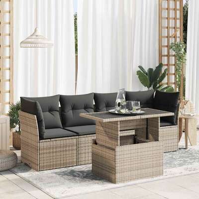 Garden Sofa Set with Cushions Modular Sofa 5 Piece Grey Poly Rattan - Perfect Outdoor Comfort