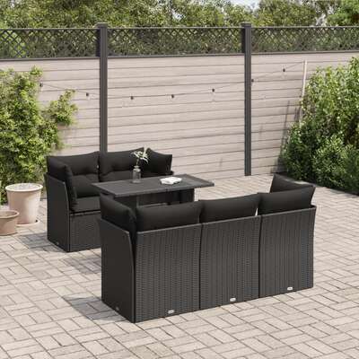 Garden Sofa Set with Cushions Modular Sofa 6 Piece Black Poly Rattan  - Ultimate Comfort