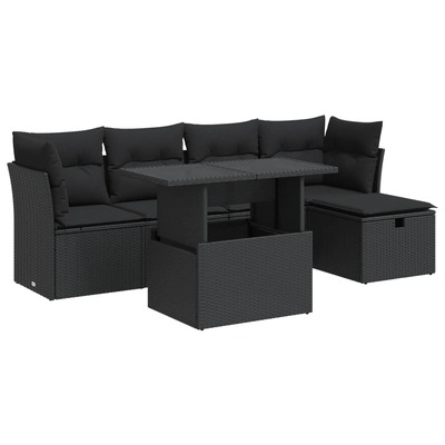 Garden Sofa Set with Cushions Modular Sofa 6 Piece Black Poly Rattan