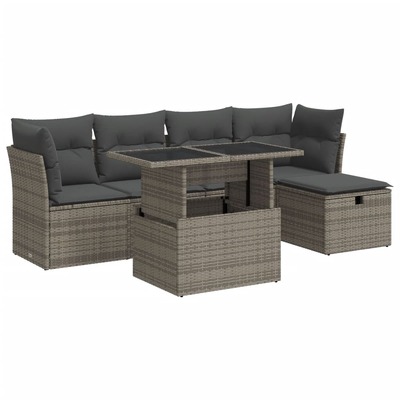 Garden Sofa Set with Cushions Modular Sofa 6 Piece Grey Poly Rattan 