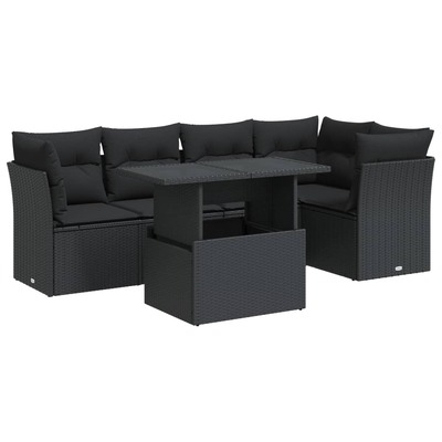 Garden Sofa Set with Cushions Modular Sofa 6 Piece Black Poly Rattan - Comfort & Style