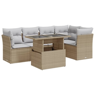 Garden Sofa Set with Cushions Modular Sofa 6 Piece Beige Poly Rattan - Stylish Outdoor Comfort