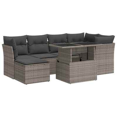 Garden Sofa Set with Cushions Modular Sofa 7 Piece Grey Poly Rattan - Stylish Outdoor Comfort