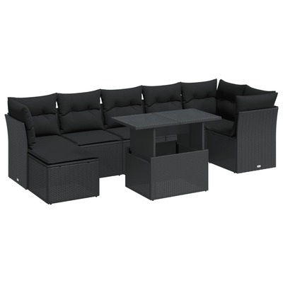 Garden Sofa Set with Cushions Modular Sofa 8 Piece Black Poly Rattan