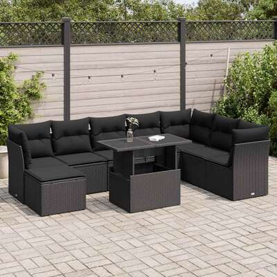 Garden Sofa Set with Cushions Modular Sofa 9 Piece Poly Rattan - Sleek & Functional