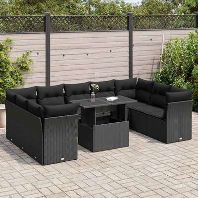 Garden Sofa Set with Cushions Modular Sofa 10 Pcs Black Poly Rattan - Ultimate Comfort