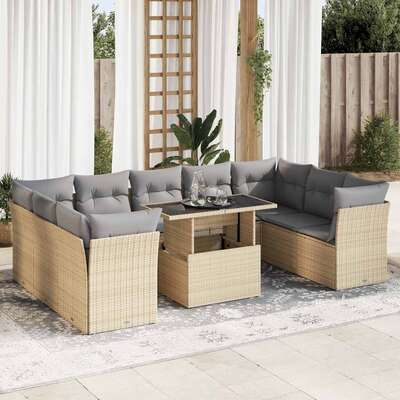 Garden Sofa Set with Cushions Modular Sofa 10 Piece Beige Poly Rattan - Modern Comfort