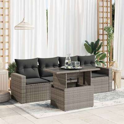 Garden Sofa Set with Cushions Modular Sofa 5 Piece Grey Poly Rattan  - Versatile and Stylish