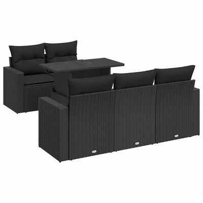 Stylish Garden Sofa Set with Cushions Modular Sofa 6 Piece Black Poly Rattan