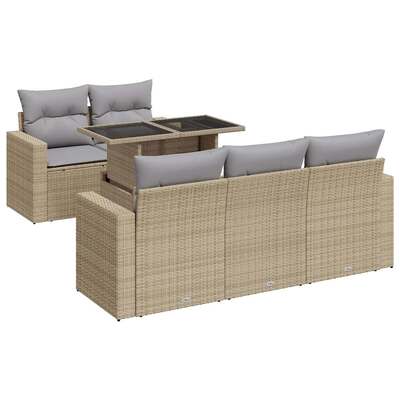 Stylish Garden Sofa Set with Cushions Modular Sofa 6 Piece Beige Poly Rattan