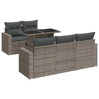 Garden Sofa Set with Cushions Modular Sofa 6 Piece Grey Poly Rattan Modern