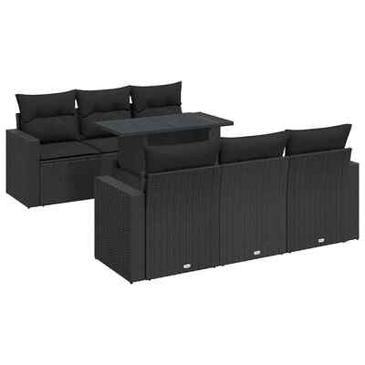 Garden Sofa Set with Cushions Modular Sofa 7 Piece Black Poly Rattan - Perfect Outdoor Comfort