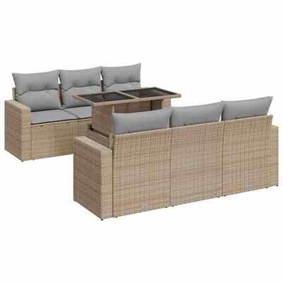 Versatile - Garden Sofa Set with Cushions Modular Sofa 7 Piece Beige Poly Rattan