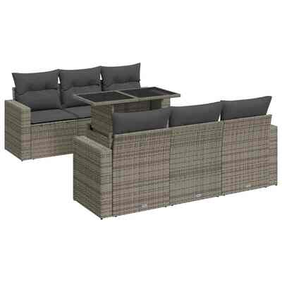 Versatile Garden Sofa Set with Cushions Modular Sofa 7 Piece Grey Poly Rattan