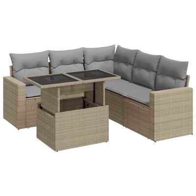 Garden Sofa Set with Cushions Modular Sofa 6 Pcs Beige Poly Rattan - Outdoor Relaxation