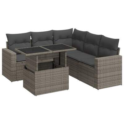 Garden Sofa Set with Cushions Modular Sofa 6 Piece Grey Poly Rattan - Outdoor Relaxation