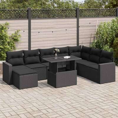 Garden Sofa Set with Cushions Modular Sofa 9 Pcs Black Poly Rattan - Relax in Style