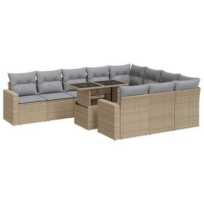 11 Piece Garden Sofa Set with Cushions Beige Poly Rattan - Sleek & Functional