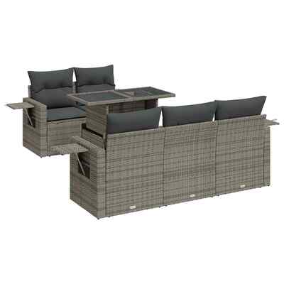 Sleek and Comfortable 6 Piece Garden Sofa Set with Cushions Grey Poly Rattan