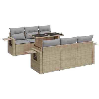 Modern 7 Piece Garden Sofa Set with Cushions Beige Poly Rattan