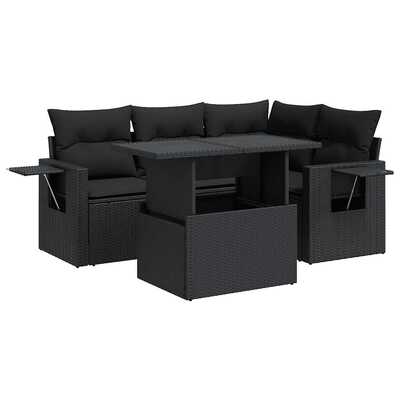 Stylish 5 Piece Garden Sofa Set with Cushions Black Poly Rattan