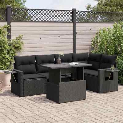 Stylish 6 Piece Garden Sofa Set with Cushions in Black Poly Rattan for Ultimate Comfort