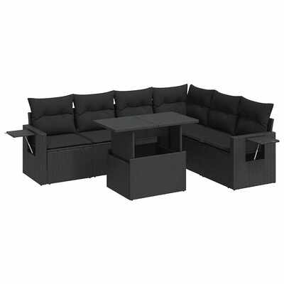 Luxury 7 Piece Garden Sofa Set with Cushions Black Poly Rattan