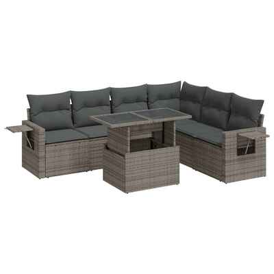 7 Piece Garden Sofa Set with Cushions Grey Poly Rattan - Outdoor Luxury