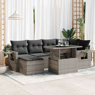 Garden Sofa Set with Cushions Modular Sofa 7 Piece Grey Poly Rattan - Relax Outdoors