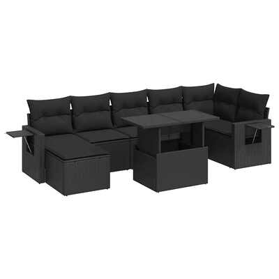 Elegant Garden Sofa Set with Cushions Modular Sofa 8 Piece - Black Poly Rattan