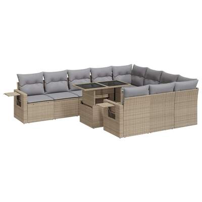 11 Piece Garden Sofa Set with Cushions Beige Poly Rattan - Outdoor Comfort