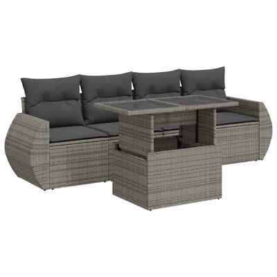 Garden Sofa Set with Cushions Modular Sofa 5 Piece Grey Poly Rattan  - Stylish Comfort