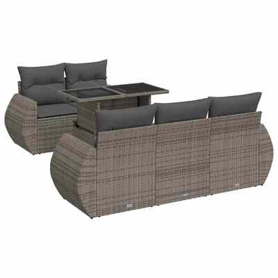 Luxurious Garden Sofa Set with Cushions Modular Sofa 6 Piece Grey Poly Rattan