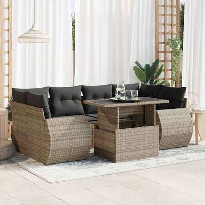 Garden Sofa Set with Cushions Modular Sofa 7 Piece Grey Poly Rattan - Elegant & Versatile