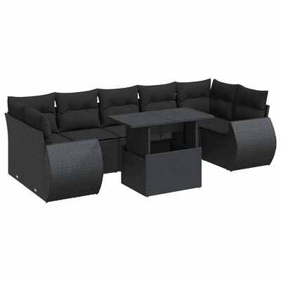 Elegant Garden Sofa Set with Cushions Modular Sofa 8 Piece Black Poly Rattan