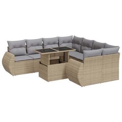 Comfort & Style Garden Sofa Set with Cushions Modular Sofa 9 Piece Beige Poly Rattan