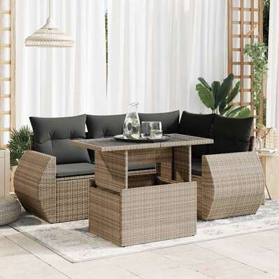 Garden Sofa Set with Cushions Modular Sofa 5 Piece Grey Poly Rattan - Elegant & Versatile