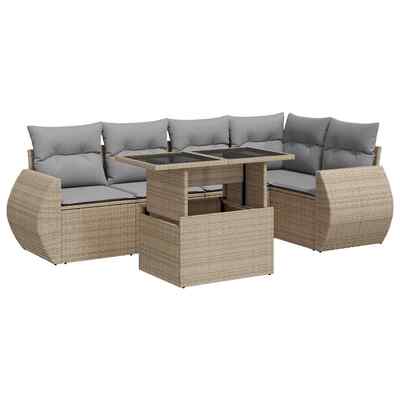 Versatile Garden Sofa Set with Cushions Modular Sofa 6 Piece - Beige Poly Rattan