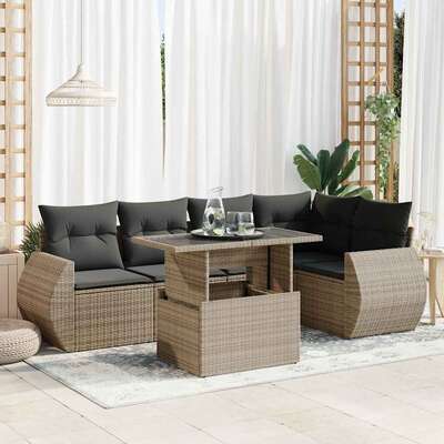 Garden Sofa Set with Cushions Modular Sofa 6 Pcs Grey Poly Rattan - Versatile